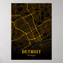 Detroit Michigan City Map Gold American Cities Map