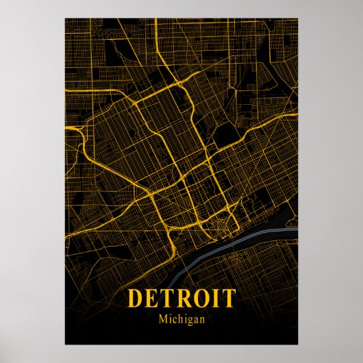 Detroit Michigan City Map Gold American Cities Map Poster (Vorne)