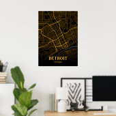 Detroit Michigan City Map Gold American Cities Map Poster (Heimbüro)