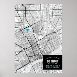 Detroit, Michigan City Map + Ihren Standort markie Poster