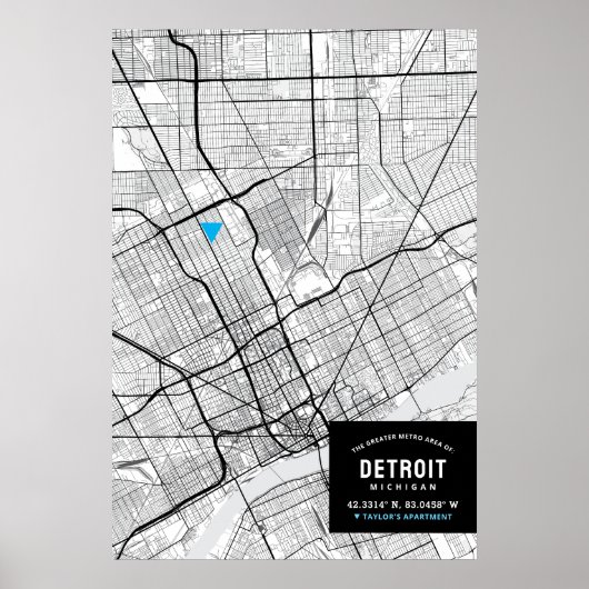 Detroit, Michigan City Map + Ihren Standort markie Poster (Vorne)