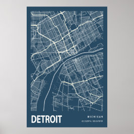 Detroit Michigan City Map Line Art Blue Print Poster