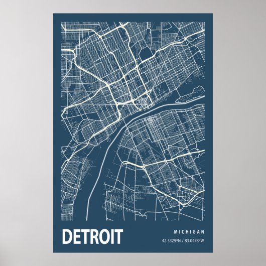 Detroit Michigan City Map Line Art Blue Print Poster (Vorne)
