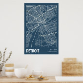 Detroit Michigan City Map Line Art Blue Print Poster (Küche)