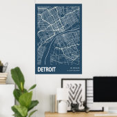 Detroit Michigan City Map Line Art Blue Print Poster (Heimbüro)
