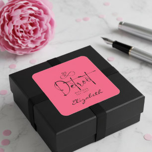 Detroit Michigan Est 1701 "Ihr Name" Rosa Quadratischer Aufkleber