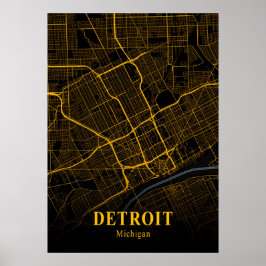 Detroit - Michigan Gold City Map Poster