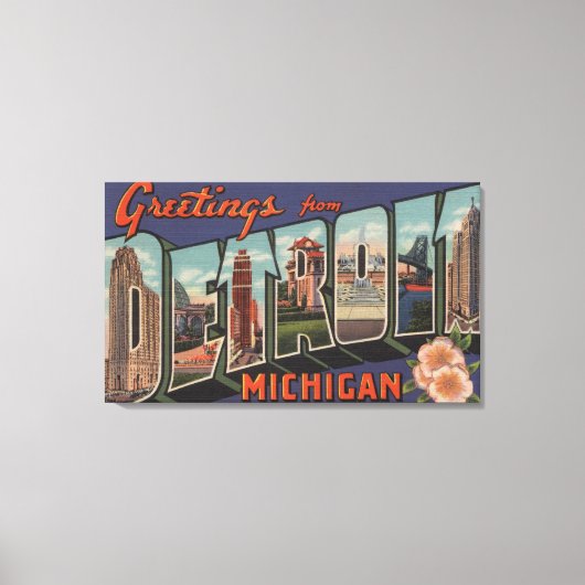 Detroit, Michigan - Große Buchstabenszenen Leinwanddruck (Vorderseite)
