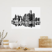 Detroit, Michigan in schwarzer Tinte Poster (Küche)