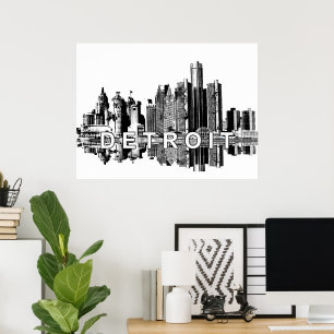 Detroit, Michigan in schwarzer Tinte Poster