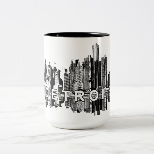 Detroit, Michigan in schwarzer Tinte Zweifarbige Tasse (Mittel)