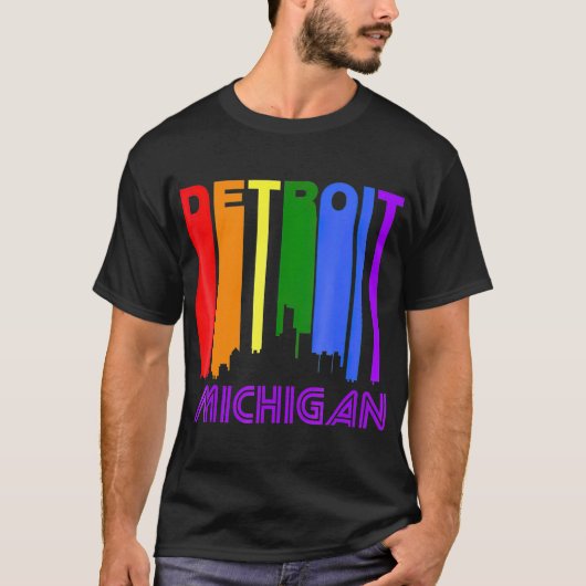 Detroit Michigan LGBTQ Gay Pride Rainbow Skyline T T-Shirt (Vorderseite)