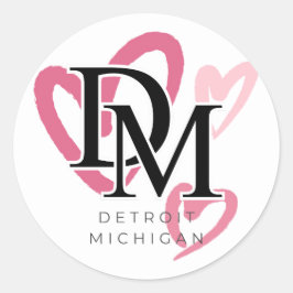 Detroit Michigan Pink Hearts Runder Aufkleber