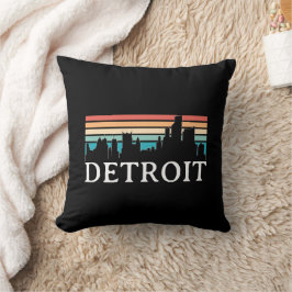 Detroit Michigan Retro Vintag Sunset Skyline Kissen