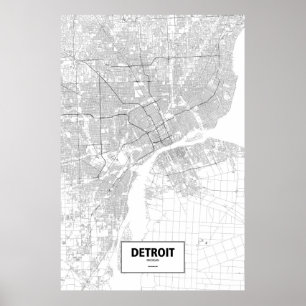 Detroit, Michigan (Schwarzes auf Weiß) Poster