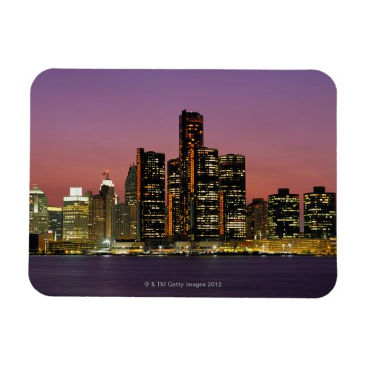 Detroit, Michigan Skyline bei Nacht Magnet (Horizontal)