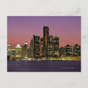 Detroit, Michigan Skyline bei Nacht Postkarte