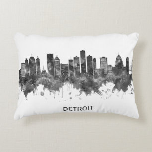 Detroit Michigan Skyline BW Dekokissen