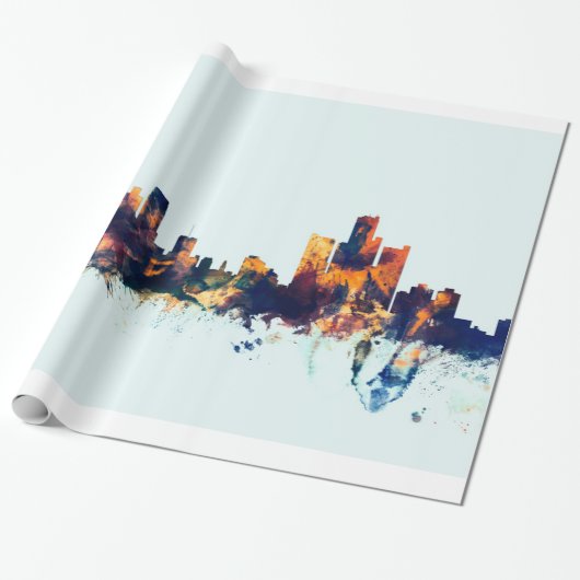 Detroit Michigan Skyline Geschenkpapier (Ungerollt)