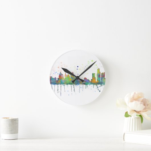 DETROIT, MICHIGAN SKYLINE RUNDE WANDUHR (Zuhause)