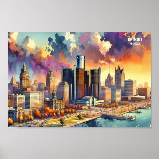 Detroit Michigan USA Travel Places watercolor Poster (Vorne)