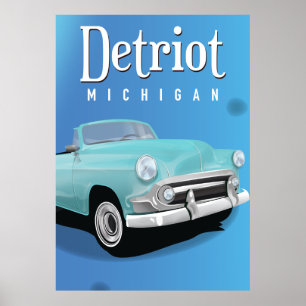 Detroit Michigan USA Vintage Travel Poster