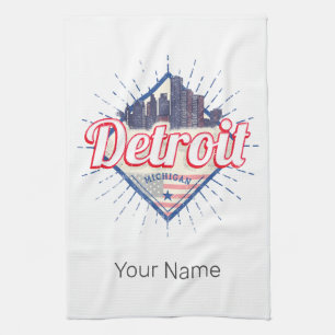 Detroit Michigan Vereinigte Staaten Skyline Vintag Geschirrtuch