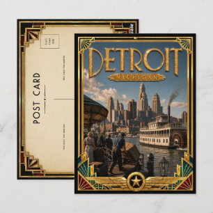 Detroit Michigan Vintage Art Deco Goldenes Zeitalt Postkarte