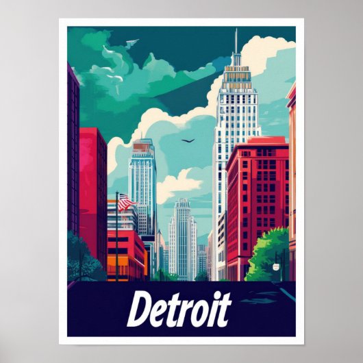 Detroit Michigan Vintage Travel Illustration Poster (Vorne)