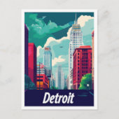 Detroit Michigan Vintage Travel Illustration Postkarte (Vorderseite)