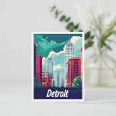 Detroit Michigan Vintage Travel Illustration Postkarte (Stehend Vorderseite)