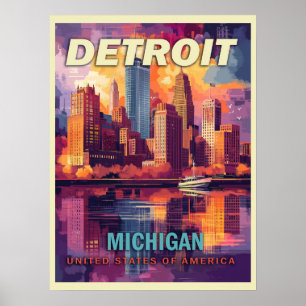 Detroit, Michigan   Vintage Travel Poster