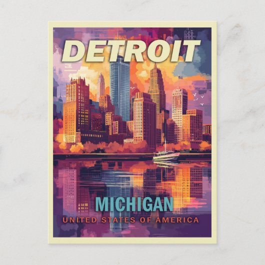 Detroit, Michigan | Vintage Travel Postkarte (Vorderseite)