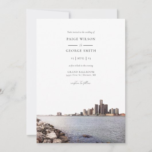 Detroit Michigan Watercolor Hochzeit Einladung (Vorderseite)
