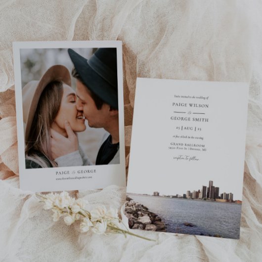 Detroit Michigan Watercolor Hochzeit Einladung