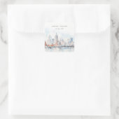Detroit Michigan Watercolor Landscape Wedding Quadratischer Aufkleber (Tasche)