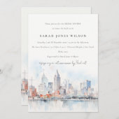 Detroit Michigan Watercolor Scape Bridal Shower Einladung (Vorne/Hinten)