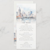 Detroit Michigan Watercolor Scape Wedding Menu Einladung (Vorne/Hinten)