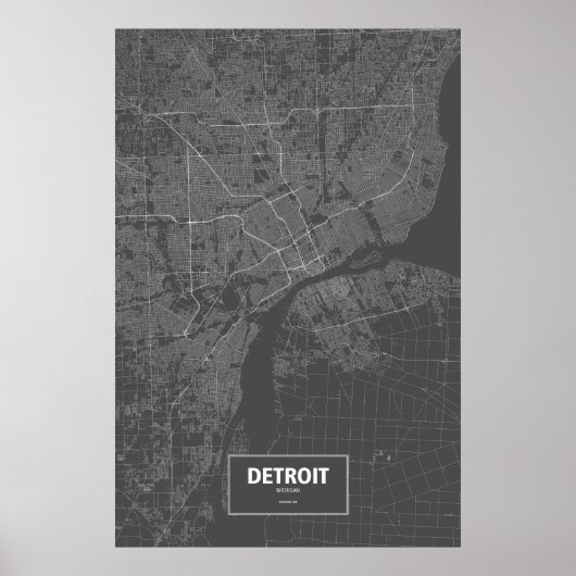Detroit, Michigan (weiß auf schwarz) Poster (Vorne)