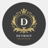 Detroit Monogram Runder Aufkleber (Vorderseite)