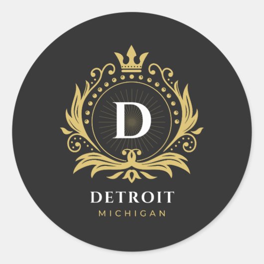 Detroit Monogram Runder Aufkleber (Vorderseite)