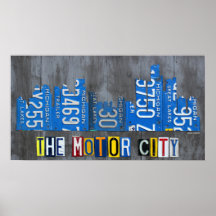 Detroit Motor City License Plakat Skyline Poster