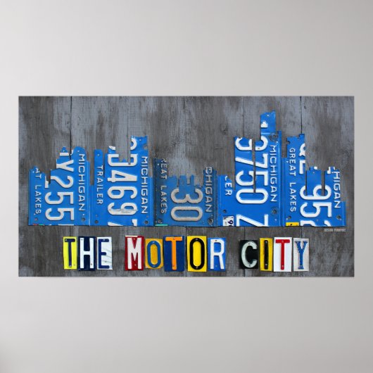 Detroit Motor City License Plakat Skyline Poster (Vorne)