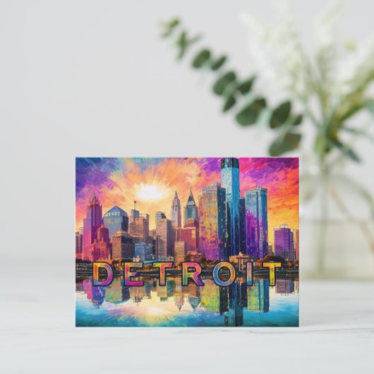 Detroit Motor City Postkarte (Stehend Vorderseite)
