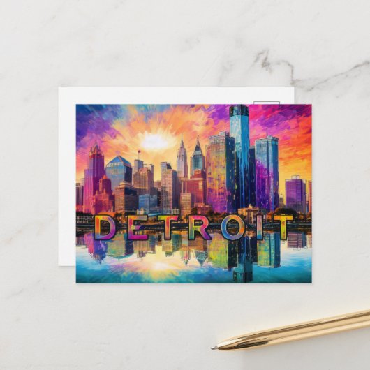 Detroit Motor City Postkarte (Vorderseite/Rückseite Beispiel)