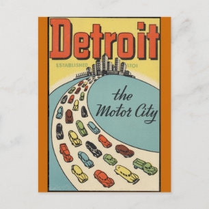 Detroit Motor City USA - Vintage Reise Postkarte
