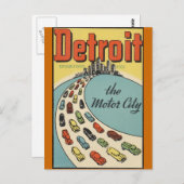 Detroit Motor City USA - Vintage Travel Postkarte (Vorne/Hinten)