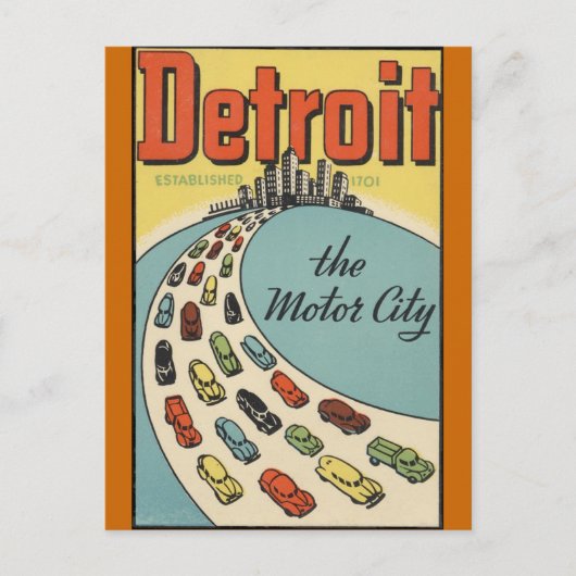Detroit Motor City USA - Vintage Travel Postkarte (Vorderseite)