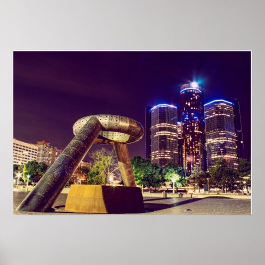 Detroit Night Skyline Poster (Vorne)