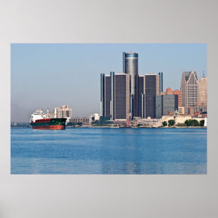 Detroit River Skyline Poster